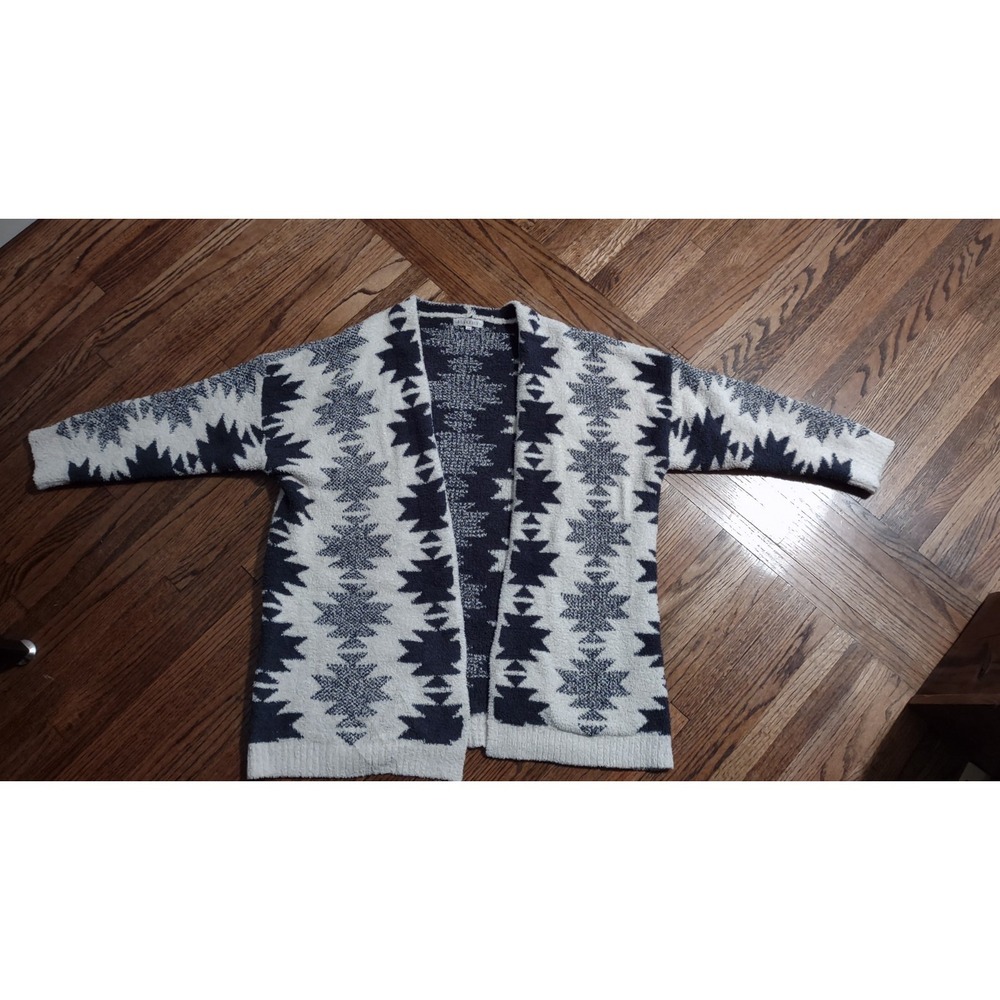 Blakeley Womens PS Navy White Aztec Southwestern Open Front Cardigan Sweater